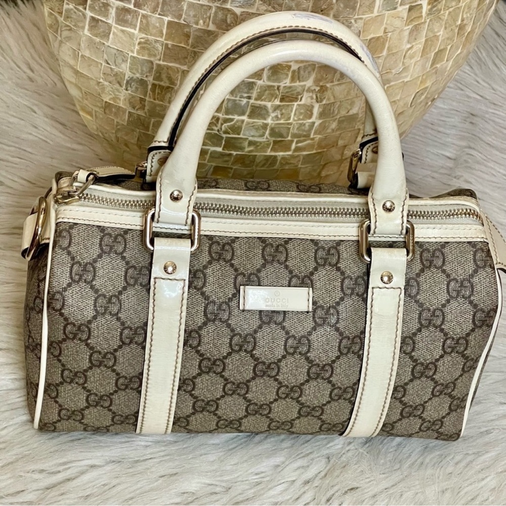 Gucci Beige Monogram Satchel with Cream Trim - Picture 8 of 12